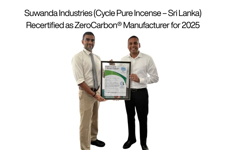 Suwanda Industries (Cycle Pure Incense – Sri Lanka) Recertified as ZeroCarbon® Manufacturer for 2025